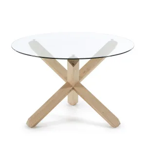 Lotus round glass table with solid oak legs, Ø 120 cm by Kave Home, a Dining Tables for sale on Style Sourcebook