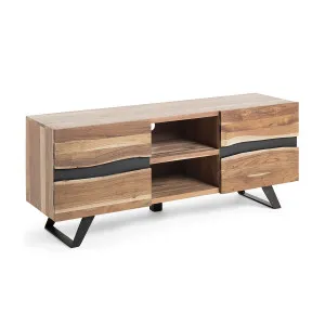 Uxia solid acacia wood TV stand with 2 doors and black finish steel, 160 x 65 cm by Kave Home, a Entertainment Units & TV Stands for sale on Style Sourcebook