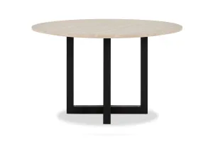 Bronte Round Travertine Dining Table, Travertine/Black, by Lounge Lovers by Lounge Lovers, a Dining Tables for sale on Style Sourcebook