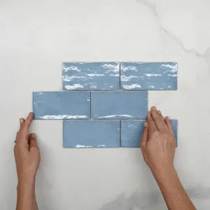 Ash Blue Dianna Hand Made Subway Tile 75 x 150 x 9mm Spanish Ceramic by The Blue Space, a Subway Tiles for sale on Style Sourcebook