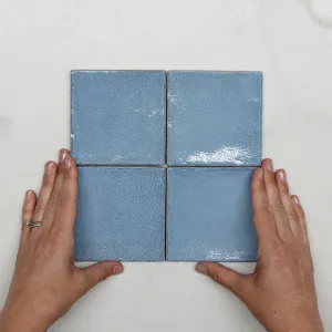 Ash Blue Dianna Zellige Tile 100 x 100 x 9mm Spanish Ceramic by The Blue Space, a Moroccan Look Tiles for sale on Style Sourcebook