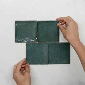 Dark Green Dianna Zellige Tile 100 x 100 x 9mm Spanish Ceramic by The Blue Space, a Ceramic Tiles for sale on Style Sourcebook