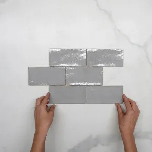 Nickel Grey Dianna Hand Made Subway Tile 75 x 150 x 9mm Spanish Ceramic by The Blue Space, a Subway Tiles for sale on Style Sourcebook