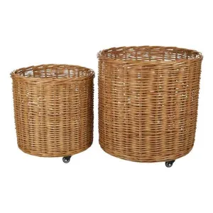 Ana Baskets with Wheels Set of 2 55x50cm in Natural by OzDesignFurniture, a Baskets & Boxes for sale on Style Sourcebook