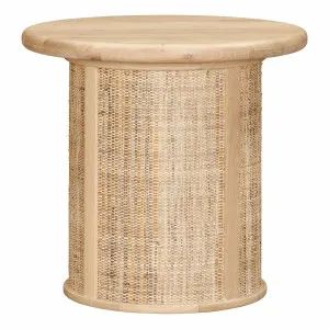 Pablo Round Side Table 56cm in Light Wash Oak / Raffia by OzDesignFurniture, a Side Table for sale on Style Sourcebook