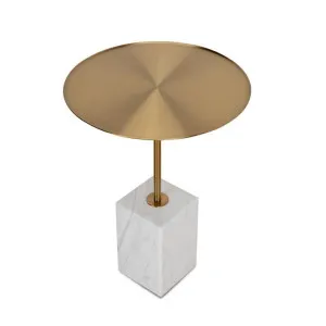 Pravina 45cm Brushed Gold Side Table - Carrara Marble by Interior Secrets - AfterPay Available by Interior Secrets, a Side Table for sale on Style Sourcebook