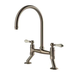 Turner Hastings Ludlow Bridge Sink Mixer Tap 400mm Brushed Nickel (Ceramic Handle) by Turner Hastings, a Bathroom Taps & Mixers for sale on Style Sourcebook