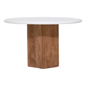 Elio Round Dining Table 130cm in Rendered Concrete White / Reclaimed Teak by OzDesignFurniture, a Dining Tables for sale on Style Sourcebook