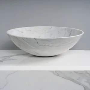 Gallaria Adala Round Above Counter Stone Basin Bianco Carrara 430mm by Gallaria, a Basins for sale on Style Sourcebook