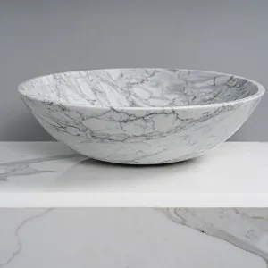 Gallaria Abello Round Above Counter Stone Basin Venato Carrara 430mm by Gallaria, a Basins for sale on Style Sourcebook