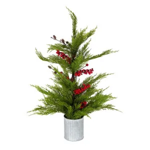 Mini Pine Tree Red Berries With Tin Pot by Florabelle Living, a Plants for sale on Style Sourcebook