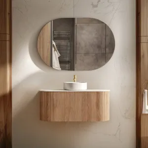 Orio Hayman Light Walnut Fluted 900mm Curve Single Bowl Wall Hung Vanity by Orio, a Vanities for sale on Style Sourcebook