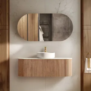 Orio Hayman Light Walnut Fluted 1200mm Curve Single Bowl Wall Hung Vanity by Orio, a Vanities for sale on Style Sourcebook