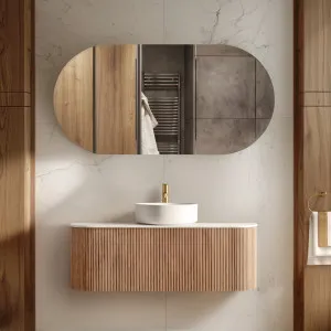 Orio Hayman Light Walnut Fluted 1100mm Curve Single Bowl Wall Hung Vanity by Orio, a Vanities for sale on Style Sourcebook