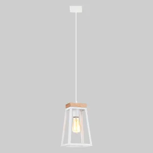 CLA Lanterna Iron And Wood Trapezium Pendant Light White by Compact Lamps Australia, a Pendant Lighting for sale on Style Sourcebook