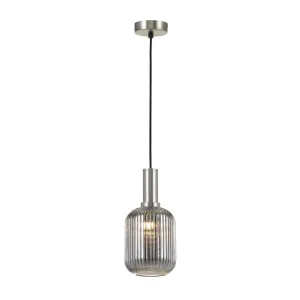 Small Telbix  Bonura 1 Light Rippled Glass Pendant (E27) Smoke with Black by Telbix, a Pendant Lighting for sale on Style Sourcebook