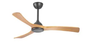 Claro Sleeper 48" (1220mm) Solid Timber DC Ceiling Fan No Light with Remote Matte Black and Teak by Claro, a Ceiling Fans for sale on Style Sourcebook