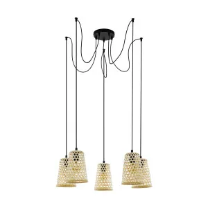 Eglo Claverdon Natural Timber E27 Pendant Light 5 Light by Eglo, a Pendant Lighting for sale on Style Sourcebook