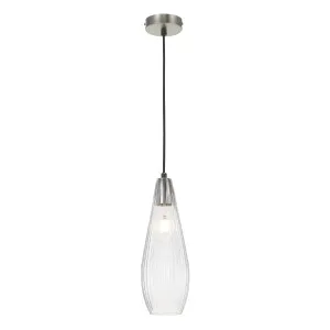 Telbix Elkin 1 Light Rippled Glass Pendant Light (E27) Clear and Nickel by Telbix, a Pendant Lighting for sale on Style Sourcebook