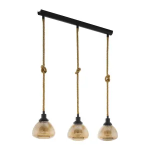 Eglo Rampside Rustic Rope Pendant Light 3 Light Bar by Eglo, a Pendant Lighting for sale on Style Sourcebook