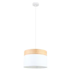 White with Wood Trim CLA Tambura Pendant (E27) Medium by Compact Lamps Australia, a Pendant Lighting for sale on Style Sourcebook