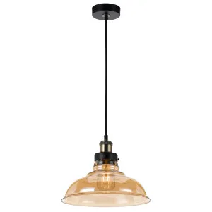 Telbix Hertel 1 Light 300mm Pendant Light Black & Amber by Telbix, a Pendant Lighting for sale on Style Sourcebook