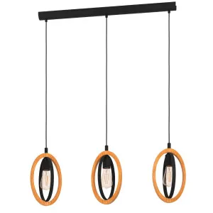 Eglo Basildon 3 Light Bar Pendant Light Black and Wood by Eglo, a Pendant Lighting for sale on Style Sourcebook