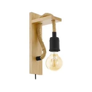 Eglo Rampside Wood and Rope Wall Light Brown and Black by Eglo, a Wall Lighting for sale on Style Sourcebook