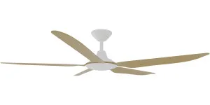 Calibo Storm 56" (1430mm) 5 Blade Indoor/Outdoor DC Ceiling Fan and Remote White & Bamboo by Calibo, a Ceiling Fans for sale on Style Sourcebook