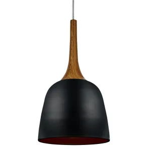 Polk Black Shade With Oak Pendant Light (E27) Small by Telbix, a Pendant Lighting for sale on Style Sourcebook