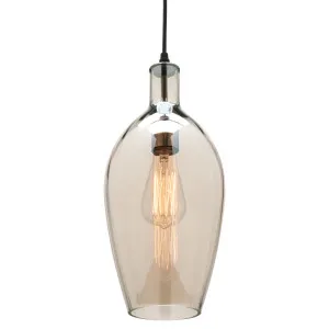 Belmont E27 Glass Pendant Light With Black Chrome Metalware Cognac by Mercator, a Pendant Lighting for sale on Style Sourcebook