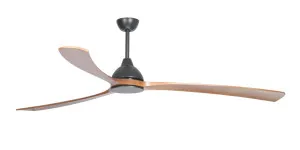 Fanco Sanctuary DC 92" Solid Timber Blade Indoor/Outdoor Ceiling Fan With Remote Matte Black/Teak by Fanco, a Ceiling Fans for sale on Style Sourcebook