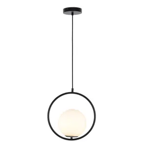 Mercator Edith Round Metalware and Opal Glass Pendant Light (E14) Matte Black by Mercator, a Pendant Lighting for sale on Style Sourcebook