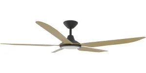 Calibo Storm 56" (1430mm) 5 Blade 18W Tricolour LED Light Indoor/Outdoor DC Ceiling Fan & Remote Black & Bamboo by Calibo, a Ceiling Fans for sale on Style Sourcebook