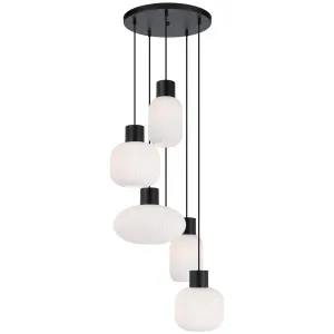 Black and Opal Glass Nori Telbix Traditional Pendant Light (E27) 5 Light by Telbix, a Pendant Lighting for sale on Style Sourcebook