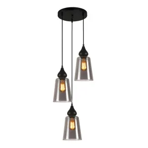 Black Smoke CLA Jerez Glass Pendant (E27) 3 Cluster by Compact Lamps Australia, a Pendant Lighting for sale on Style Sourcebook