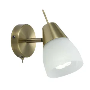 Telbix Gibson Metal Alabaster Glass Shade Wall Lamp Antique Brass by Telbix, a Wall Lighting for sale on Style Sourcebook