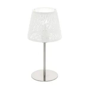 Eglo Hambleton Steel Table Lamp (E27) White and Satin Nickel by Eglo, a Table & Bedside Lamps for sale on Style Sourcebook