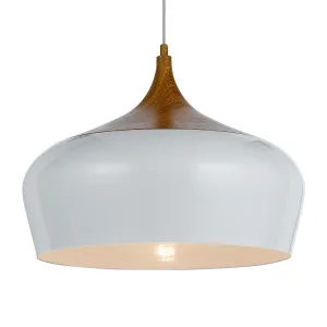 Polk White Shade With Oak Pendant Light (E27) Large by Telbix, a Pendant Lighting for sale on Style Sourcebook