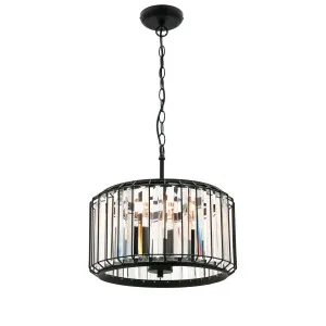 Mercator Olympia Matte Black Metalware And Clear Crystal Pendant Light 3 Light by Mercator, a Pendant Lighting for sale on Style Sourcebook