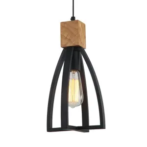 CLA Iron And Wood Convex Pendant With E27 Light Black Faro by Compact Lamps Australia, a Pendant Lighting for sale on Style Sourcebook