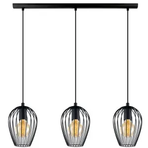 Eglo Newtown Black Metal Cage Pendant Light 3 Light Bar by Eglo, a Pendant Lighting for sale on Style Sourcebook