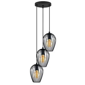 Eglo Newtown Black Metal Cage Pendant Light 3 Light Round by Eglo, a Pendant Lighting for sale on Style Sourcebook