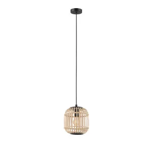 Eglo Bordesley Timber Rattan E27 Pendant Light 1 Light Small by Eglo, a Pendant Lighting for sale on Style Sourcebook