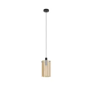 Eglo Polverara E27 Pendant Light Amber Glass and Steel by Eglo, a Pendant Lighting for sale on Style Sourcebook