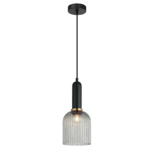 CLA Vintaj Ribbed Ellipse Glass Pendant (E27) Smokey Black by Compact Lamps Australia, a Pendant Lighting for sale on Style Sourcebook