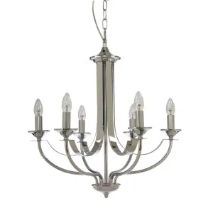 Chrome Fiorentino Hoodshire Chandelier (E14) 6 Light by Fiorentino, a Chandeliers for sale on Style Sourcebook