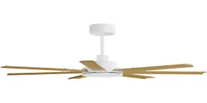 Calibo Alula 60" (1524mm) 7 Blade Indoor/Outdoor DC Ceiling Fan & Remote White & Teak by Calibo, a Ceiling Fans for sale on Style Sourcebook