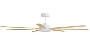 Calibo Alula 80" (2032mm) 7 Blade Indoor/Outdoor DC Ceiling Fan with 24W Light & Remote White & Bamboo by Calibo, a Ceiling Fans for sale on Style Sourcebook