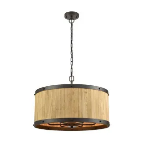 CLA Barrique Drum Timber Pendant (E27) Natural & Oil Rubbed Bronze by Compact Lamps Australia, a Pendant Lighting for sale on Style Sourcebook